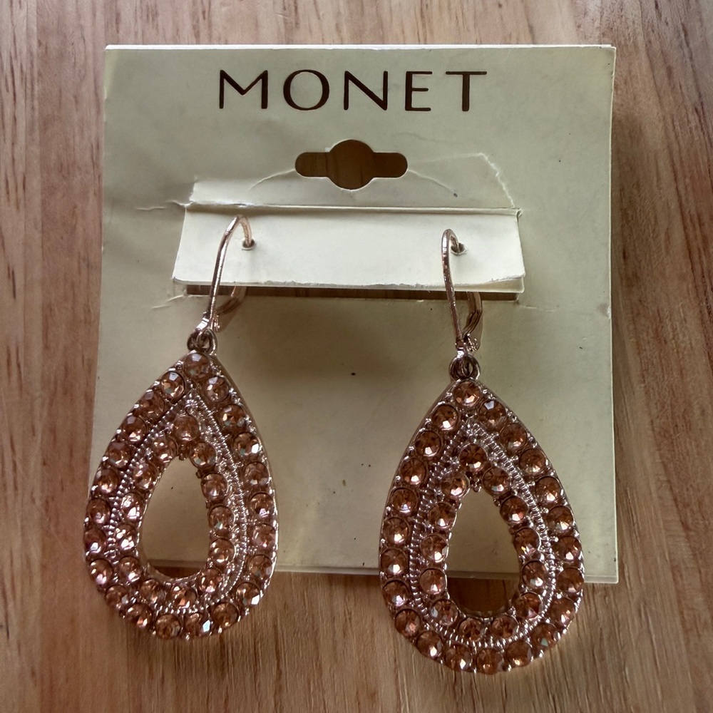 Monet Gold Crystal Teardrop Earrings
